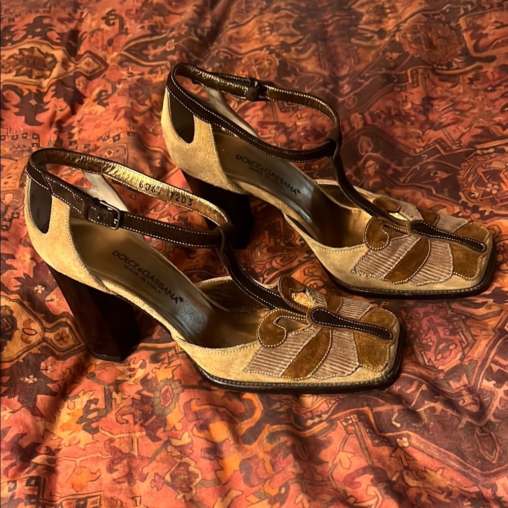 Dolce & Gabbana Beige and Dark Brown Heels